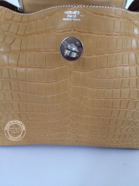 Hermès Lindy 30cm Paille Matte Croc PHW - Preloved