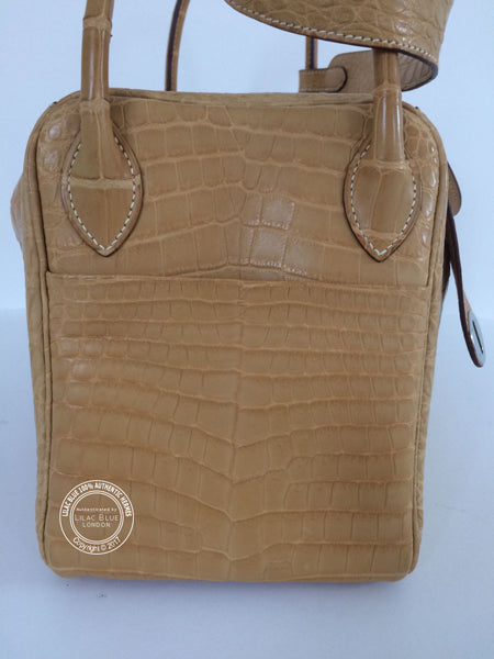 Hermès Lindy 30cm Paille Matte Croc PHW - Preloved