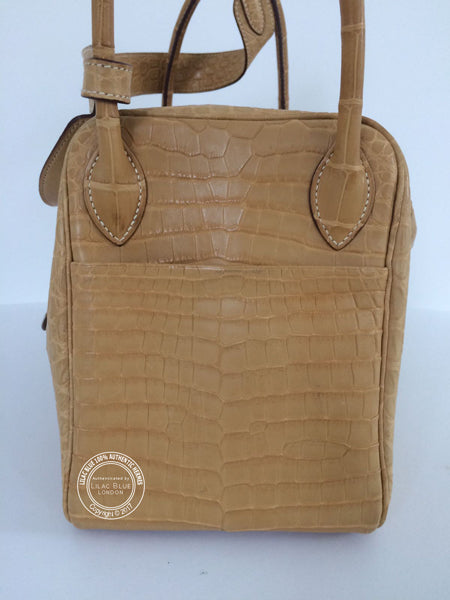 Hermès Lindy 30cm Paille Matte Croc PHW - Preloved