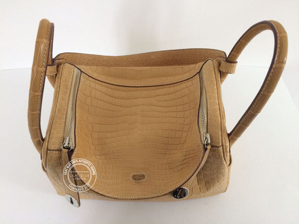 Hermès Lindy 30cm Paille Matte Croc PHW - Preloved