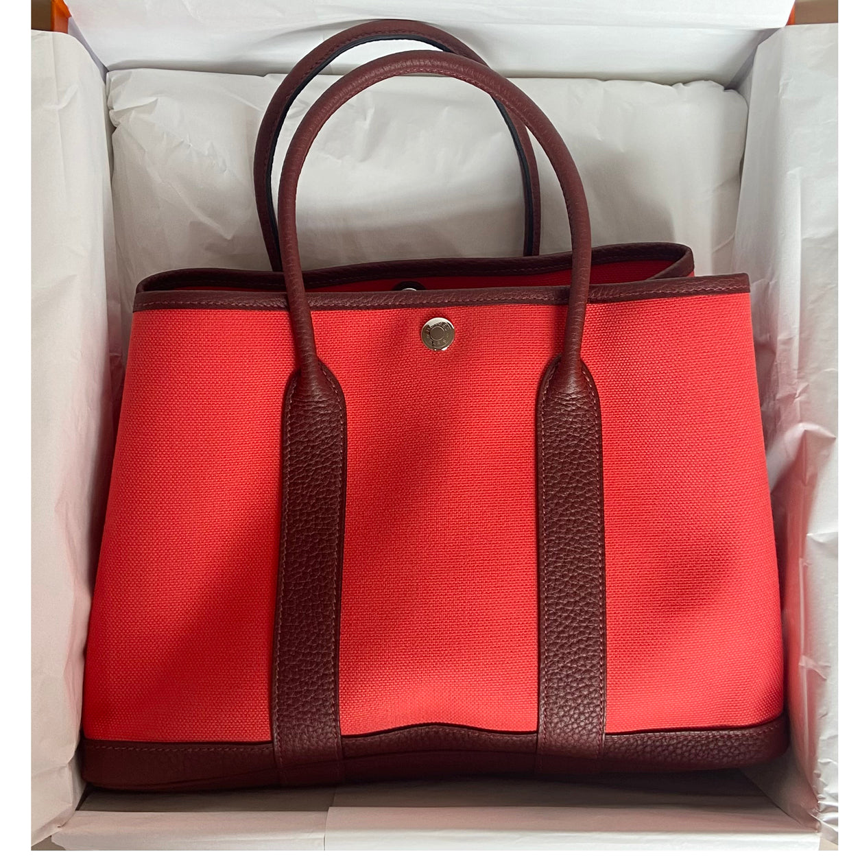 Hermes Garden Party 30cm Rose Texas/Rouge H Canvas/Leather PHW