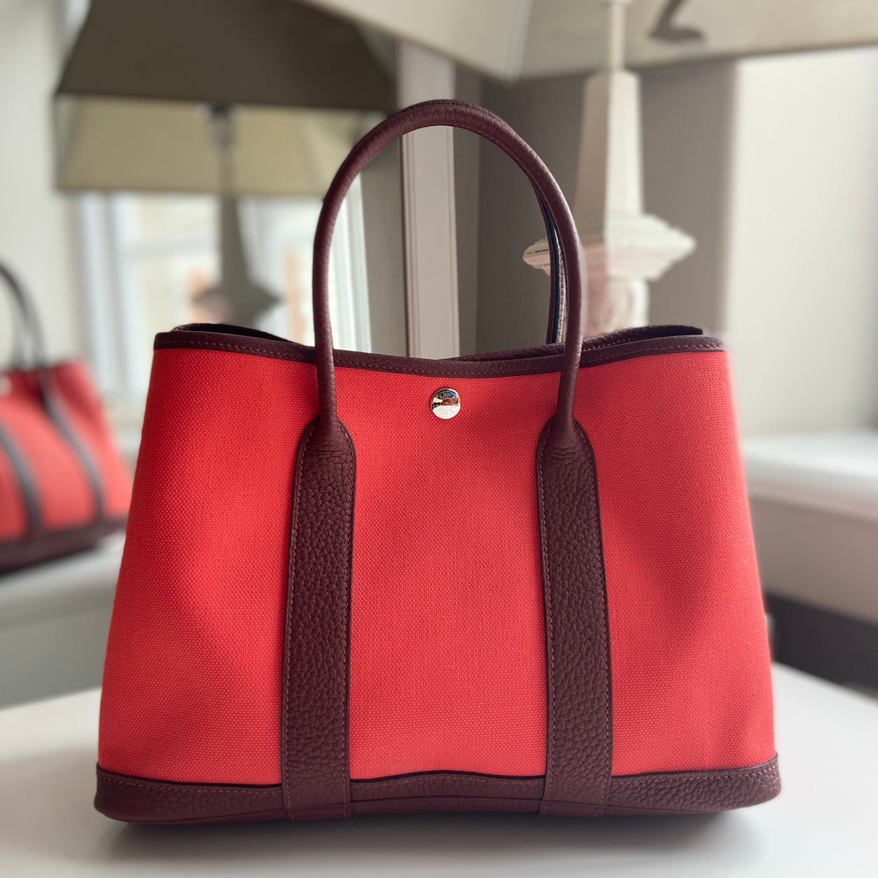 Hermes Garden Party 30cm Rose Texas/Rouge H Canvas/Leather PHW