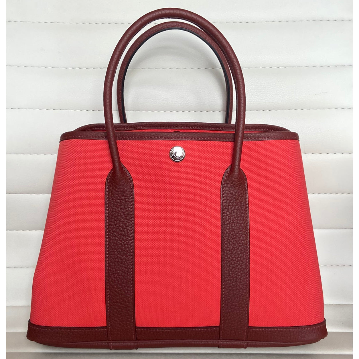 Hermes Garden Party 30cm Rose Texas/Rouge H Canvas/Leather PHW