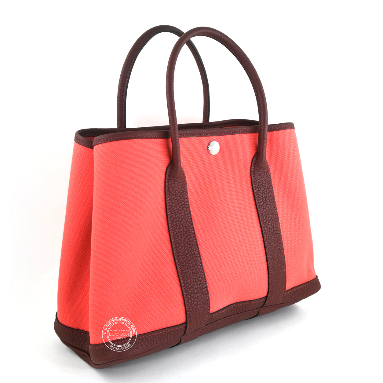 Hermes Garden Party 30cm Rose Texas/Rouge H Canvas/Leather PHW