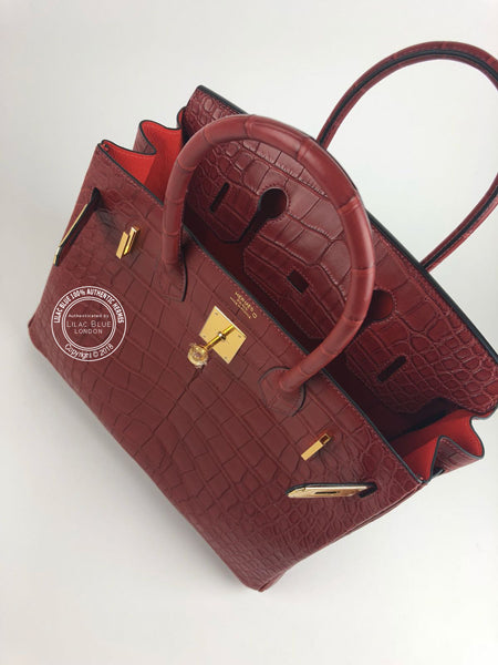 Hermès Birkin 30cm Rouge H/Orange Poppy Verso. Matte Alligator GHW