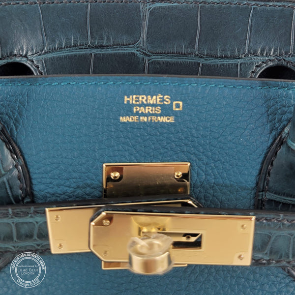 Hermès Birkin 30cm Vert Bosphore Touch Matte Alligator/Togo PBHW