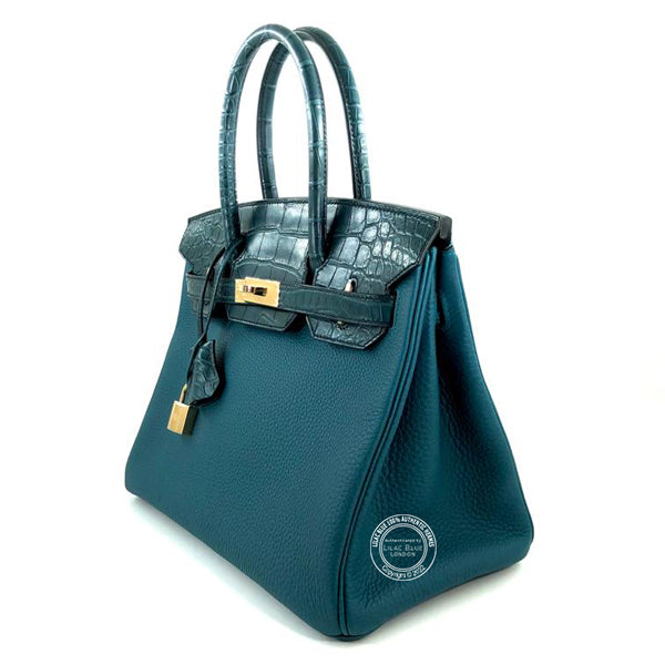 Hermès Birkin 30cm Vert Bosphore Touch Matte Alligator/Togo PBHW