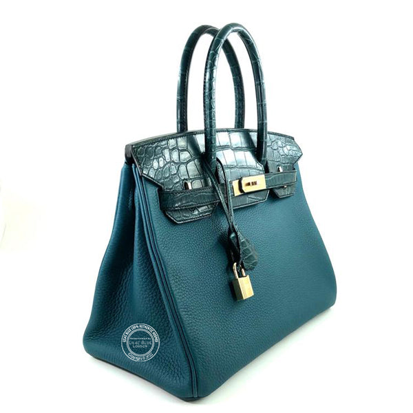 Hermès Birkin 30cm Vert Bosphore Touch Matte Alligator/Togo PBHW