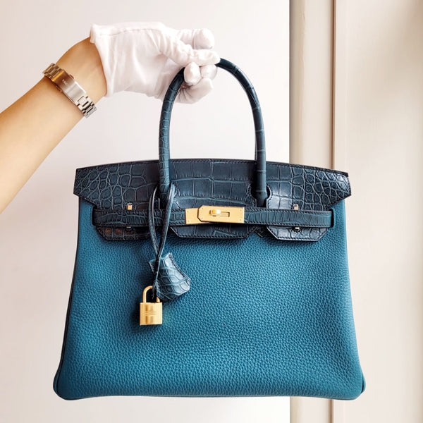 Hermès Birkin 30cm Vert Bosphore Touch Matte Alligator/Togo PBHW