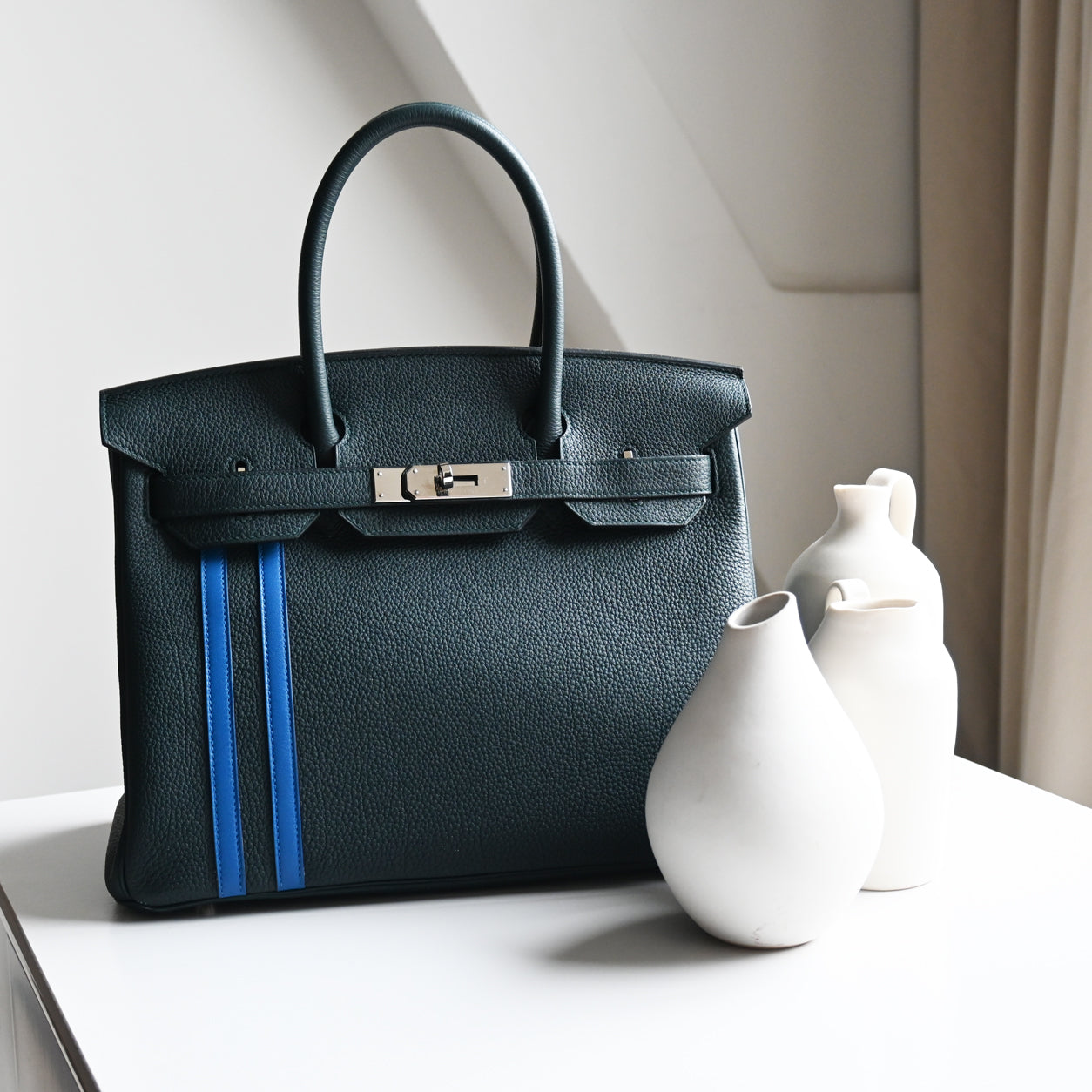 Hermès Birkin 30cm Vert Cypress/Bleu Zellige Officier Togo/Swift PHW - Preloved