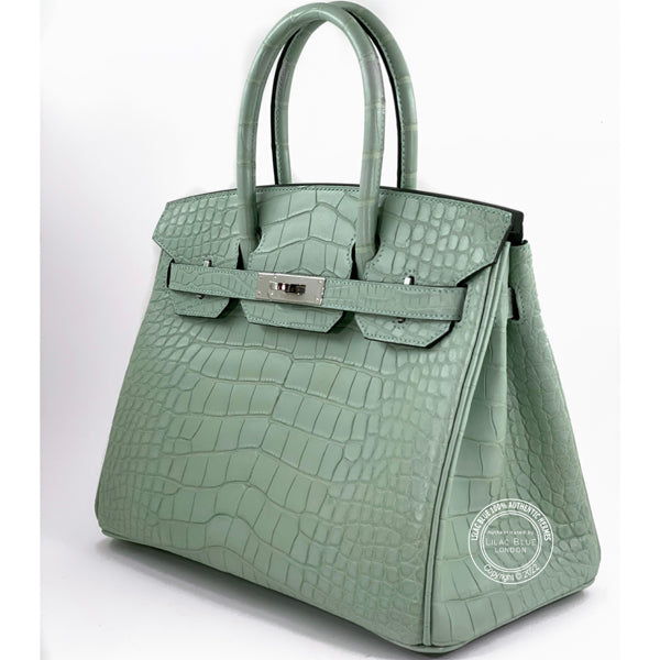 Hermès Birkin 30cm Vert d'Eau Matte Alligator PHW