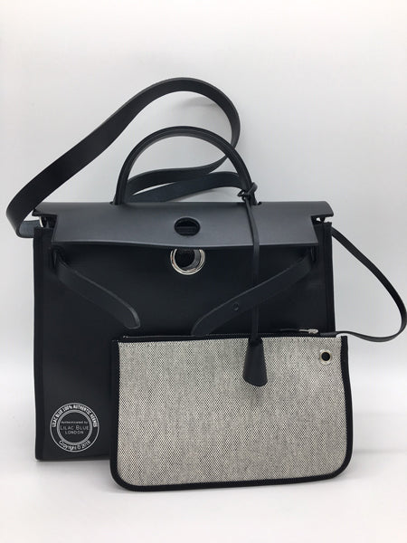 Hermes Herbag 31cm Black Canvas Cowhide