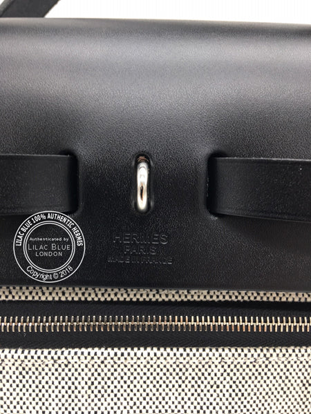 Hermes Herbag 31cm Black Canvas Cowhide