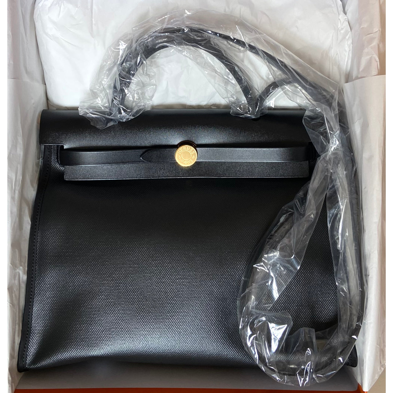 Hermes Herbag 31cm Black Coated Canvas & Leather