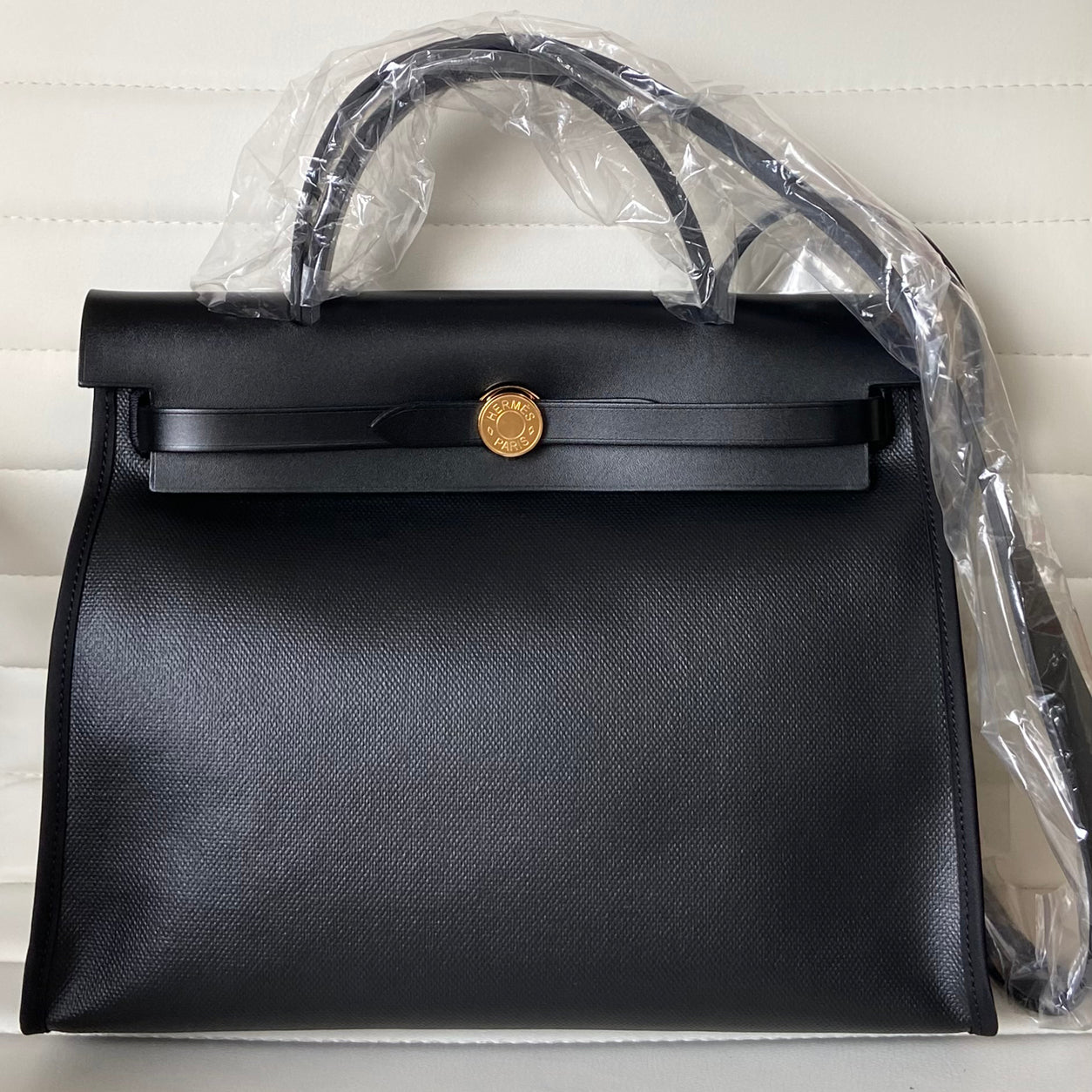 Hermes Herbag 31cm Black Coated Canvas & Leather