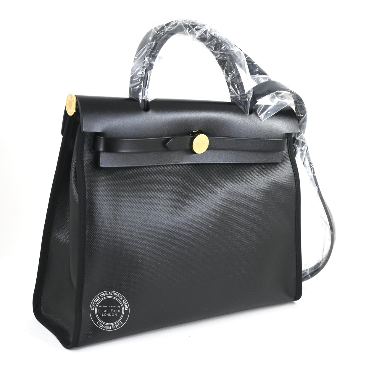 Hermes Herbag 31cm Black Coated Canvas & Leather