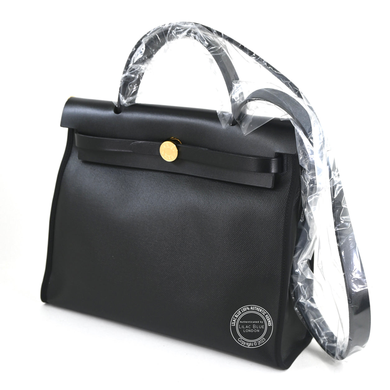 Hermes Herbag 31cm Black Coated Canvas & Leather
