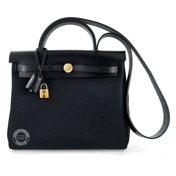 Hermès Herbag 31cm Black Swift/Toile GHW - As New