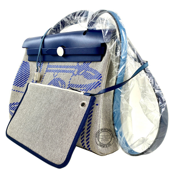 Hermès Herbag 31cm Bleu Saphir/Bleu de France Vache Hunter/Toile H PHW