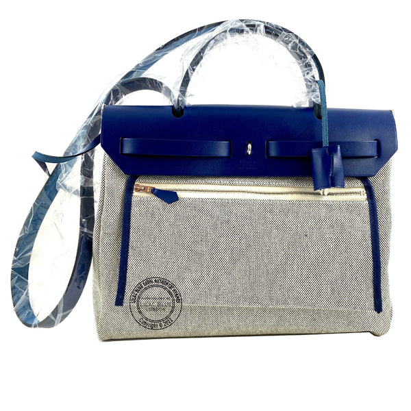 Hermès Herbag 31cm Bleu Saphir/Bleu de France Vache Hunter/Toile H PHW