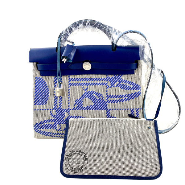 Hermès Herbag 31cm Bleu Saphir/Bleu de France Vache Hunter/Toile H PHW