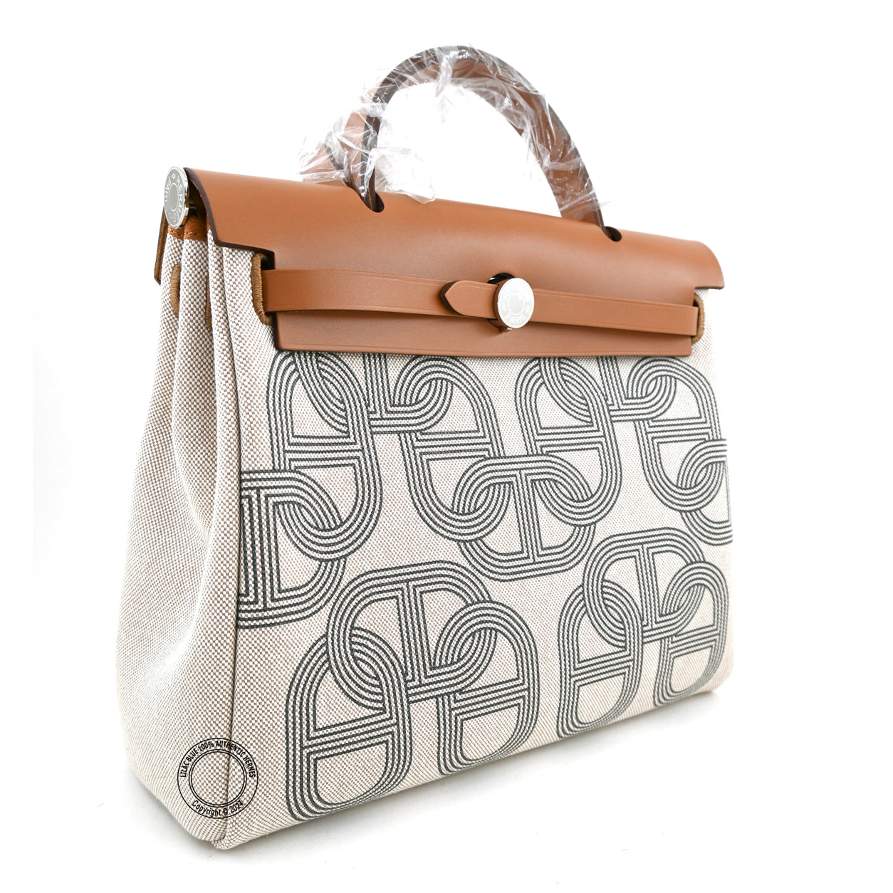 Hermès Herbag 31cm Fauve/Gris Meyer Chaine d'Ancre Hunter Toile PHW