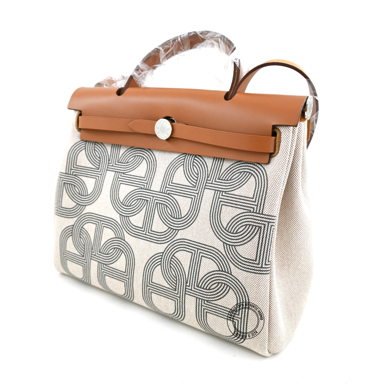 Hermès Herbag 31cm Fauve/Gris Meyer Chaine d'Ancre Hunter Toile PHW