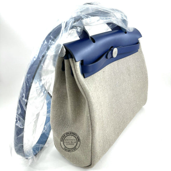Hermes Herbag 31cm Bleu Saphir Swift/Toile PHW