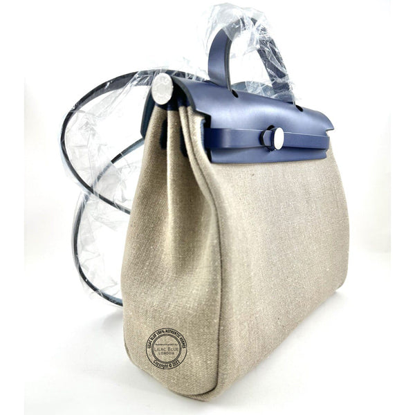 Hermes Herbag 31cm Bleu Saphir Swift/Toile PHW