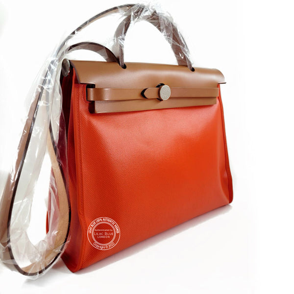 Hermès Herbag 31cm Orange Swift/Canvas PHW