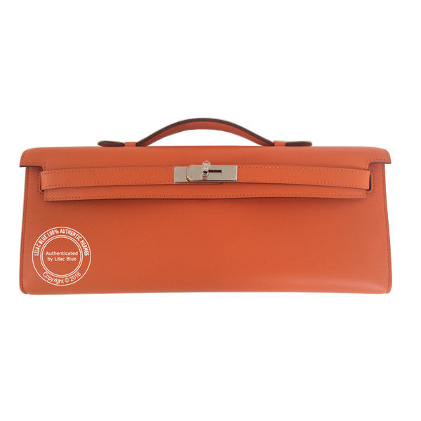 Hermès Kelly 31cm Orange Cut Pochette Swift PHW