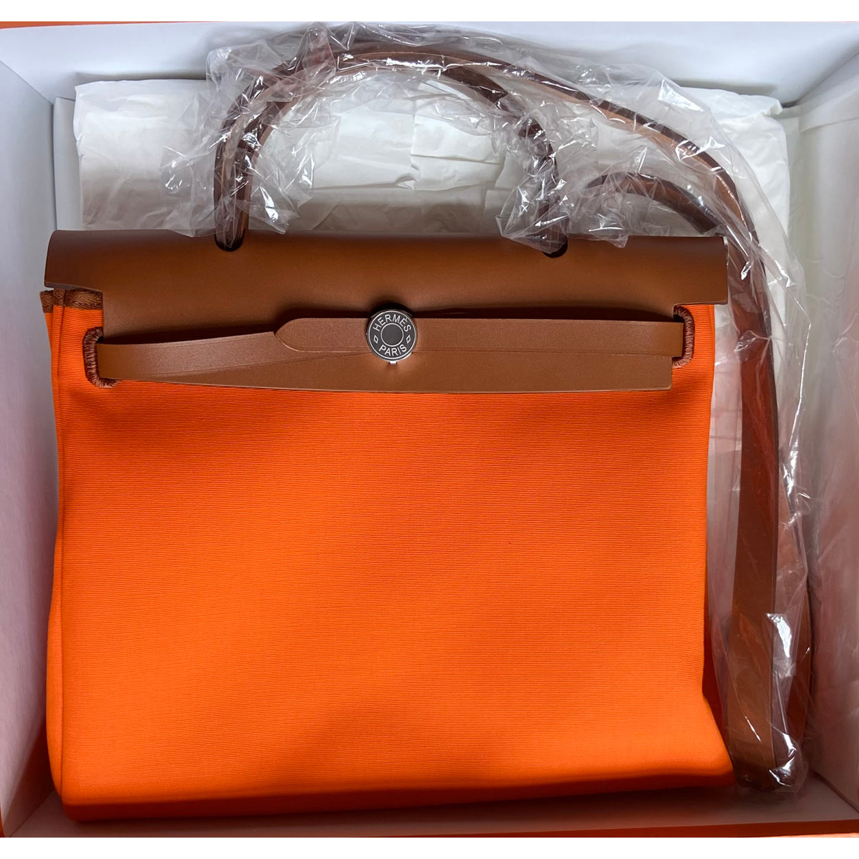 Hermes Herbag 31cm Orange Minium Hunter/Toile PHW