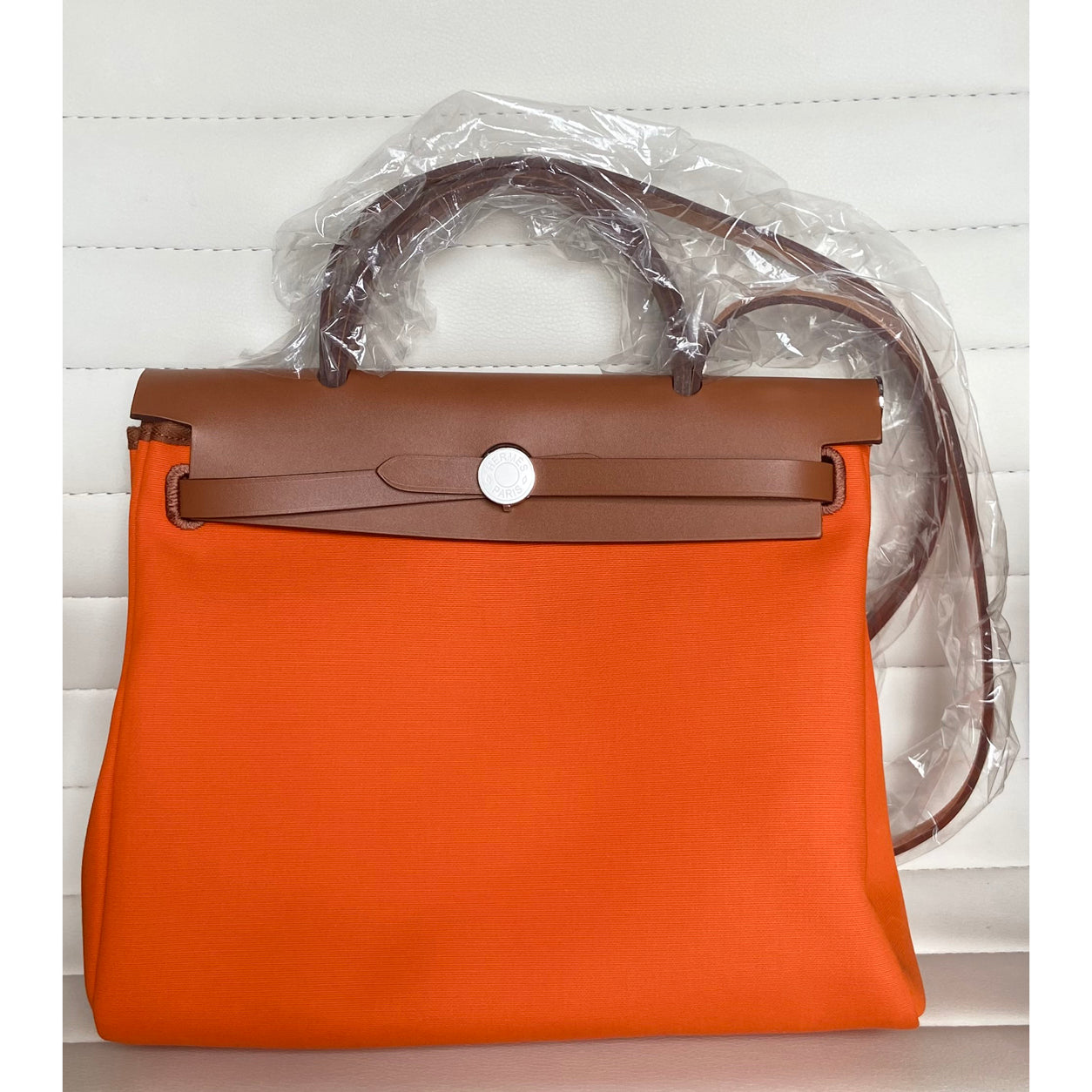 Hermes Herbag 31cm Orange Minium Hunter/Toile PHW