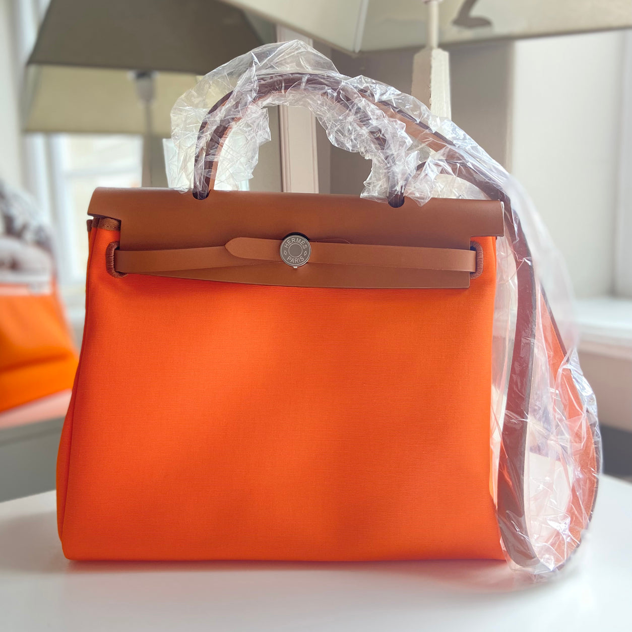 Hermes Herbag 31cm Orange Minium Hunter/Toile PHW