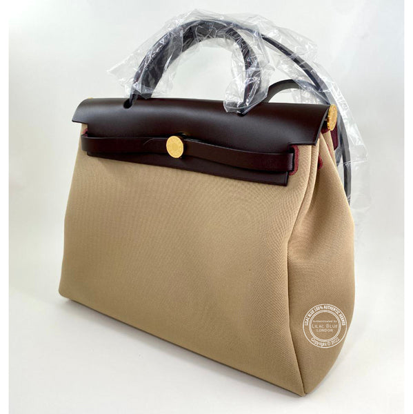 Hermès Herbag 31cm Rouge Sellier/Trench/Bleu Tempete Verso Hunter/Toile H GHW