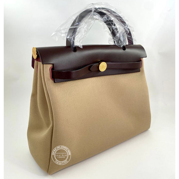 Hermès Herbag 31cm Rouge Sellier/Trench/Bleu Tempete Verso Hunter/Toile H GHW