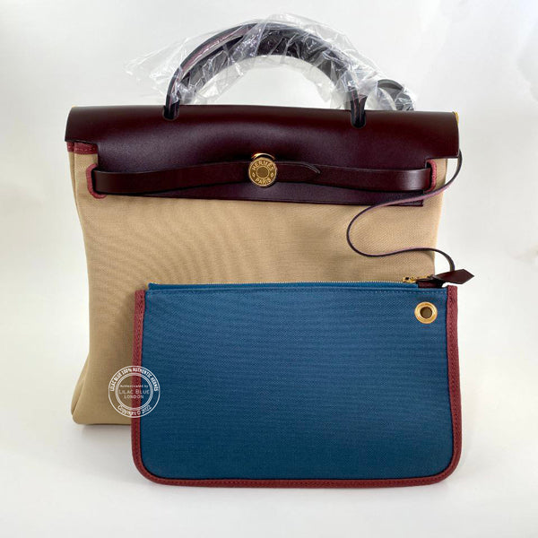 Hermès Herbag 31cm Rouge Sellier/Trench/Bleu Tempete Verso Hunter/Toile H GHW
