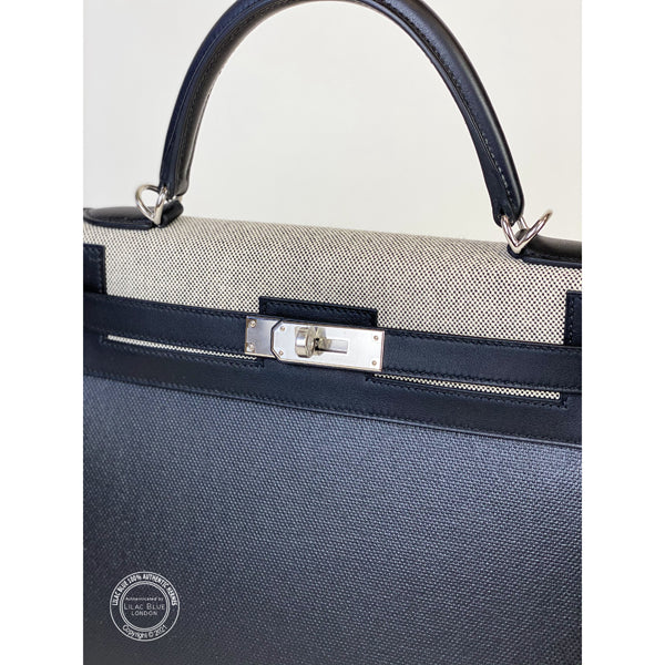 Hermès Kelly 32cm Black Toile Berline Swift PHW