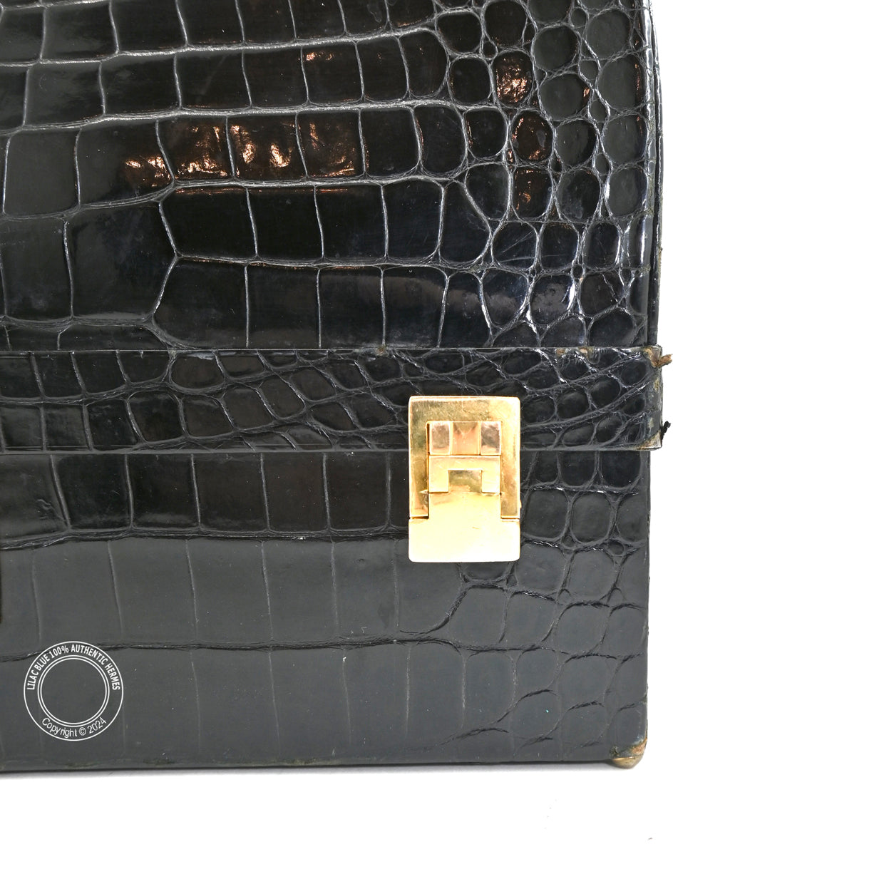 Hermes Sac Mallette 32cm Black Shiny Croc GHW - Vintage