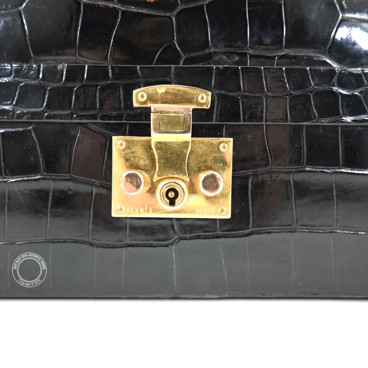 Hermes Sac Mallette 32cm Black Shiny Croc GHW - Vintage