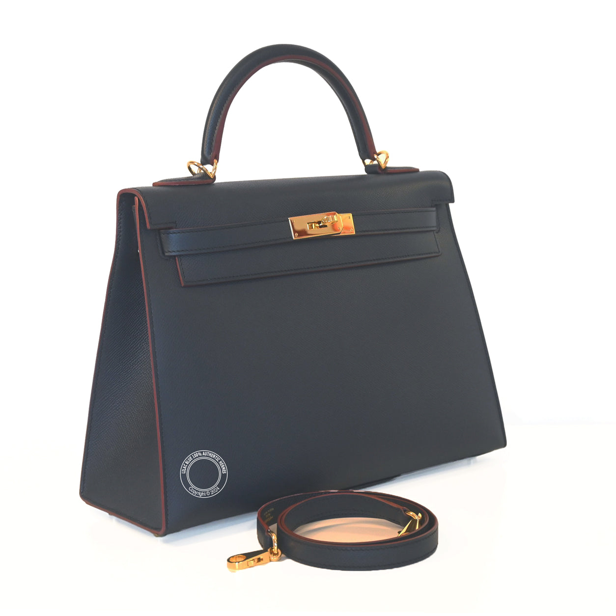Hermès Kelly 32cm Bleu Indigo Contour Epsom GHW - Preloved