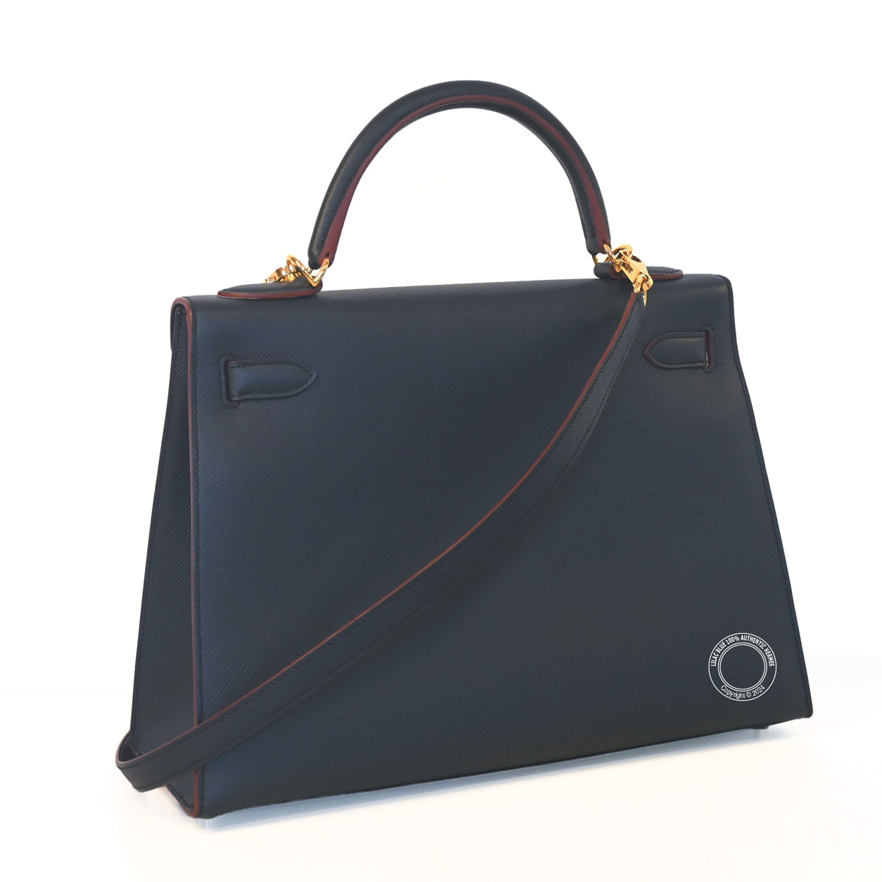Hermès Kelly 32cm Bleu Indigo Contour Epsom GHW - Preloved