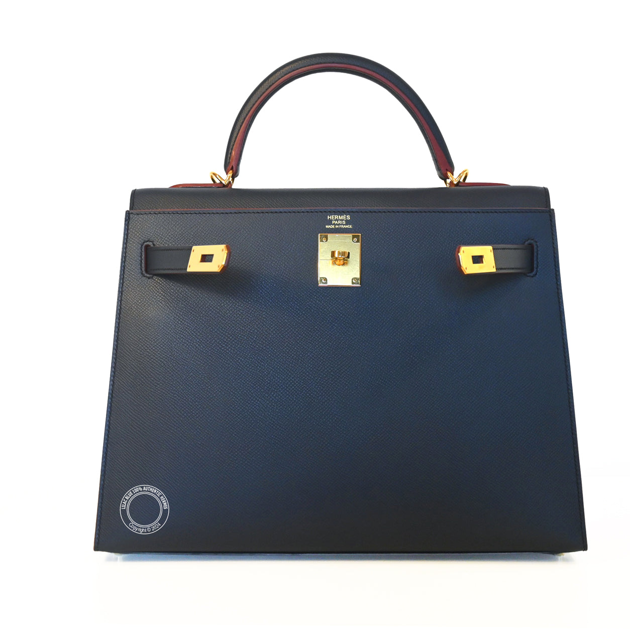Hermès Kelly 32cm Bleu Indigo Contour Epsom GHW - Preloved