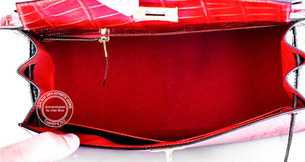 Hermès Kelly 32cm Bordeaux/Sanguine Shiny Croc GHW