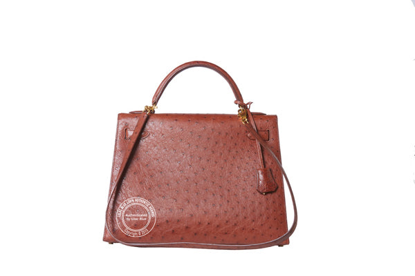 Hermès Kelly 32cm Cognac Ostrich GHW - Vintage