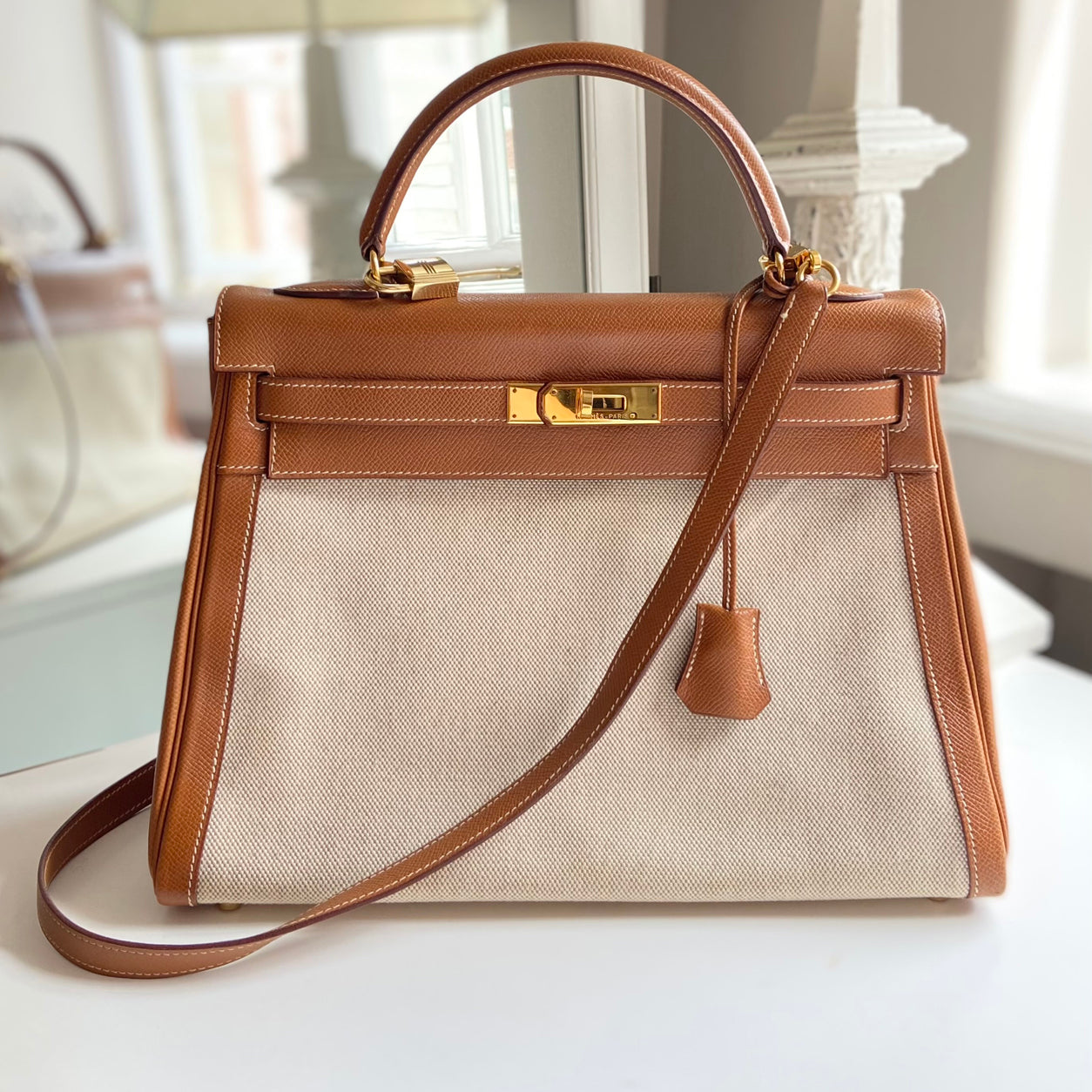 Hermès Kelly 32cm Gold Courchevel/Canvas GHW - Vintage