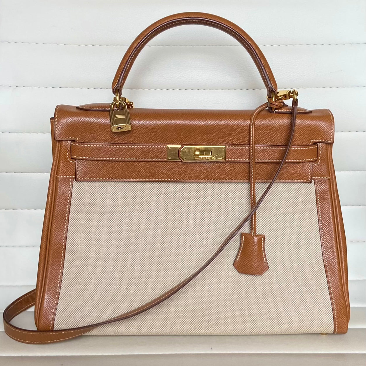 Hermès Kelly 32cm Gold Courchevel/Canvas GHW - Vintage