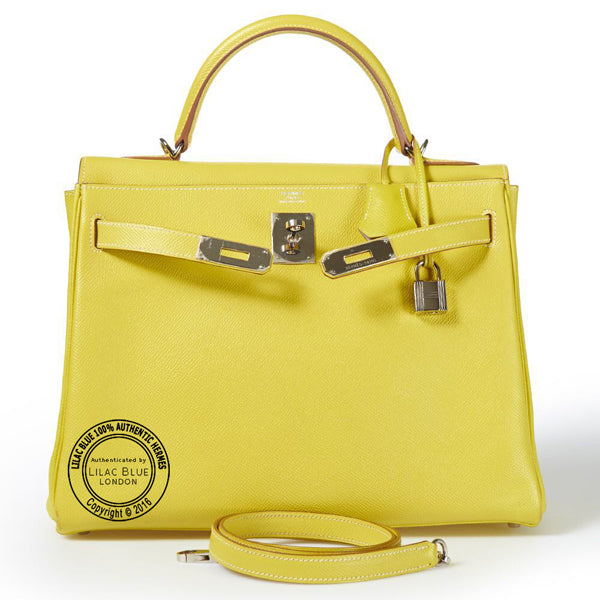 Hermès Kelly 32cm Lime/Gris Perle Candy Epsom PHW - Preloved