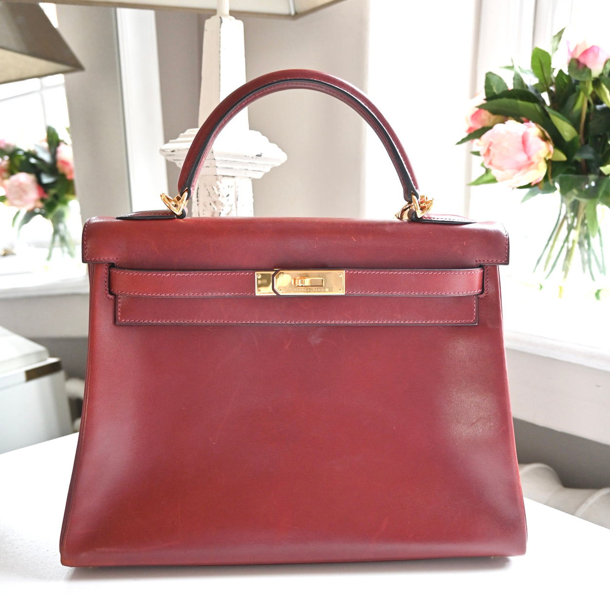 Hermès Kelly 32cm Rouge H Box GHW - Vintage