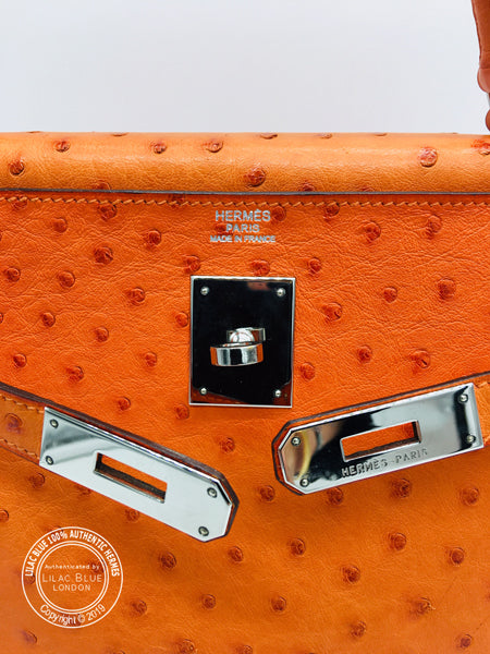 Hermès Kelly 32cm Tangerine Ostrich PHW - Preloved